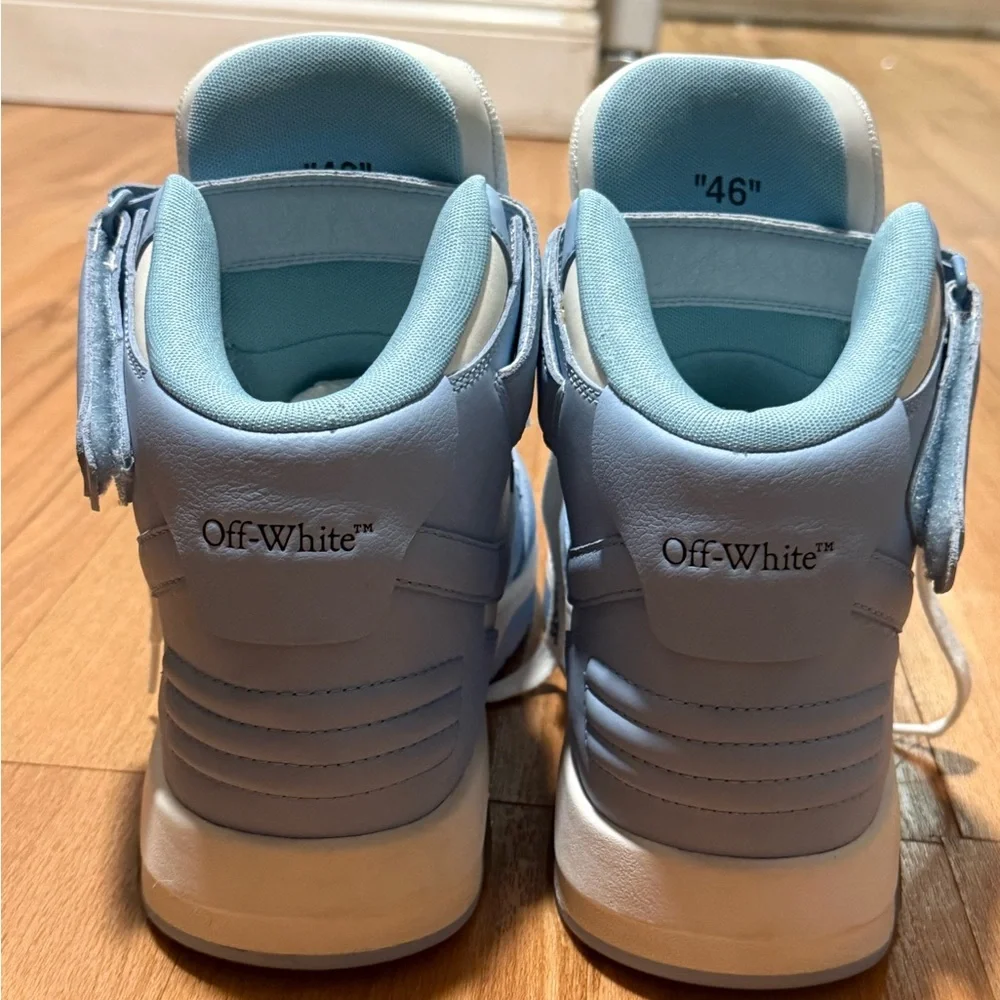 Off-White Out Of Office Mid Leather men Sneaker in White and Baby Blue 13 46 - Picture 5 of 11